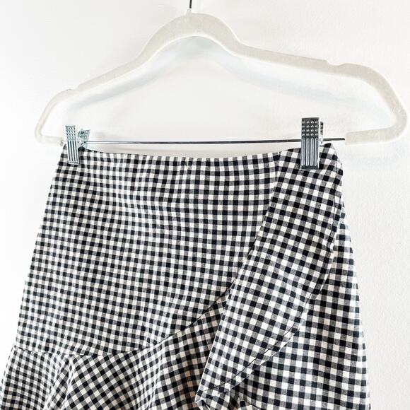 H&M Wrap Front Ruffle Hem Gingham Mini Skirt Black White 6 - Picture 7 of 12